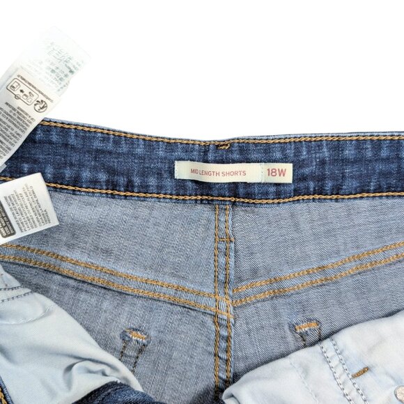 Levis 18W Mid Length Hi Waist Dark Wash Stretch Jean Shorts - Picture 7 of 8